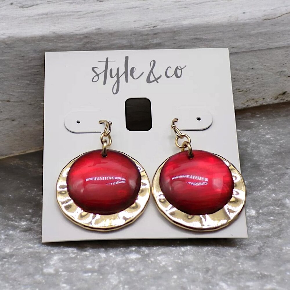 STYLE & CO Hammered Drop Earrings - Picture 2 of 3